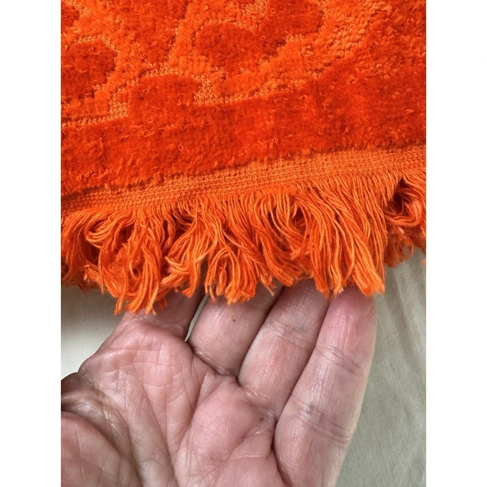 VTG JC Penney Textured Bath & Hand Towel Set Orange 70s MCM Sculpted